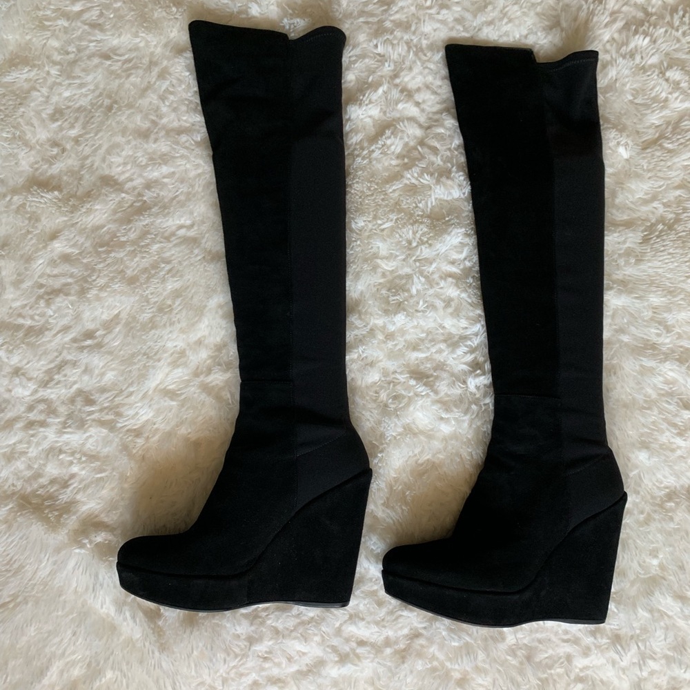 STEWART WEITZMAN suede leather wedge boot.
